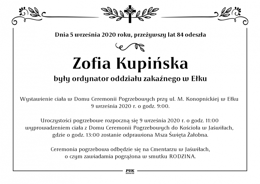 Zofia Kupińska - nekrolog